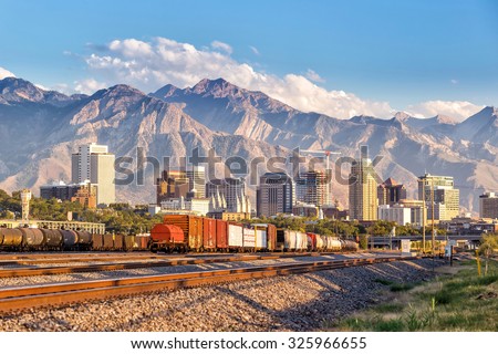 Downtown Salt Lake City skyline Utah in USA Royalty-Free Stock Photo #325966655