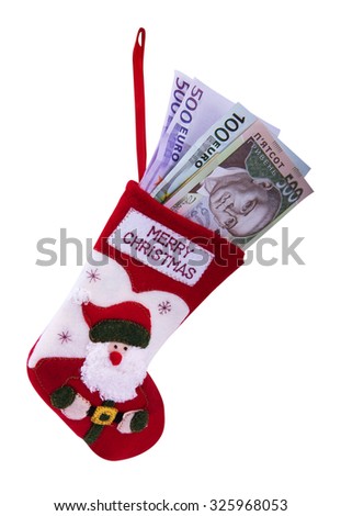 christmas sock and ukrainian money