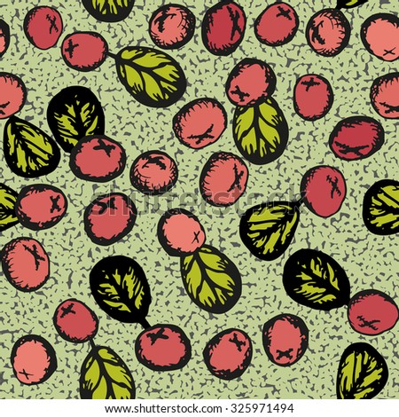 Lingonberry vector seamless pattern. Hand drawn cowberries illustration.