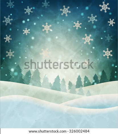 Vector christmas winter night retro background