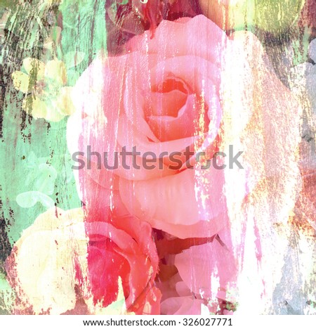 Vintage rose painted with brush stroke on wall background