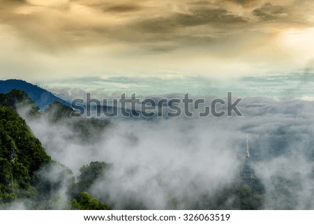 Fog cover mountain in morning at krabi Thailand