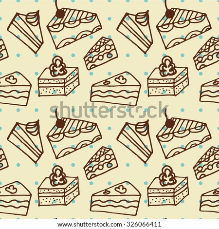 Seamless pattern with cakes illustration. Vector background with dots