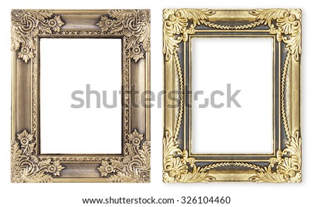 2 antique gold picture frame on the white background