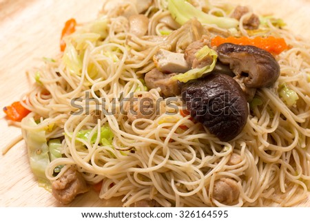 Chinese food, assorted vegetable with pork Fried rice noodle