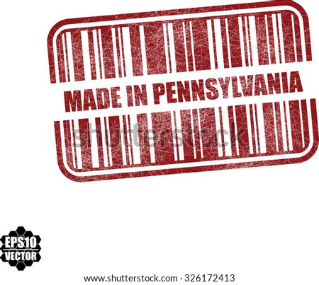 Made in Pennsylvania With Barcode And Shadow Red Grunge Stamp Isolated On White Background. Vector illustration 
