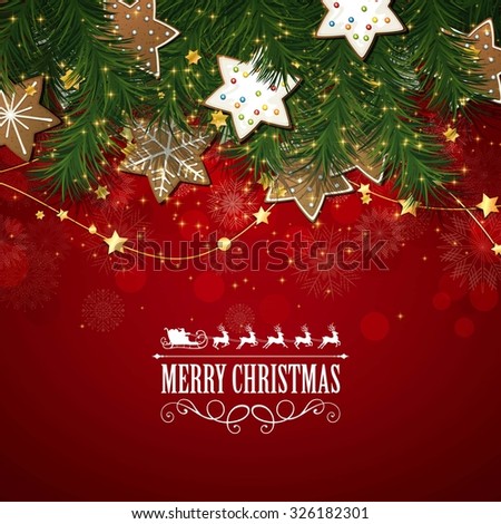 Vector Illustration of a Christmas Greeting Card with Christmas Cookies