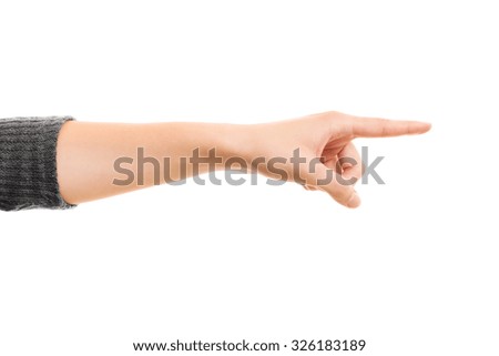 That way please. Cut out female hand pointing to a specific direction, isolated on white background.