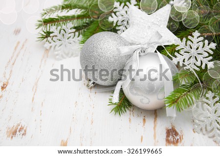 Christmas decoration silver baubles with Christmas tree