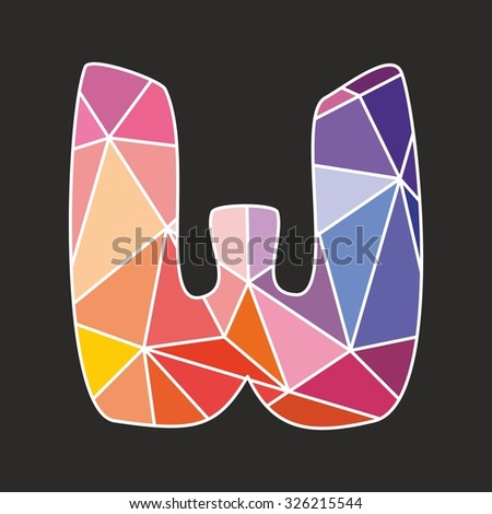 W low poly wrapping surface pastel colorful and white alphabet letter isolated on black background