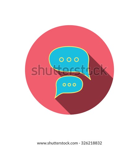 Chat icon. Comment message sign. Dialog speech bubble symbol. Red flat circle button. Linear icon with shadow. Vector