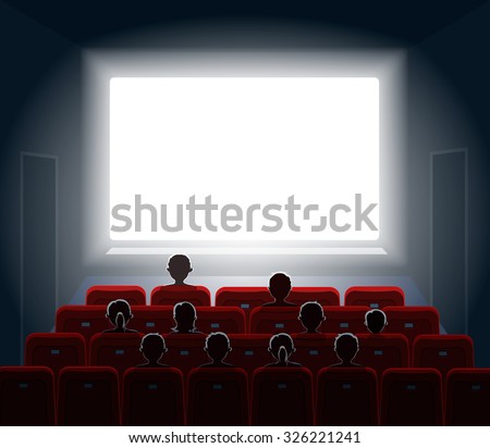 People watching movie at cinema hall. Film screen,  show or concert. Vector illustration.