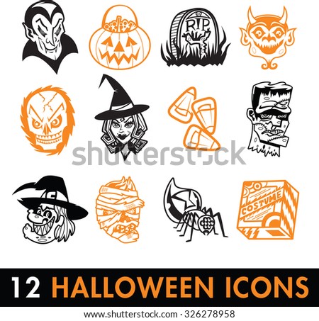 Set of 12 Halloween Vector Icons