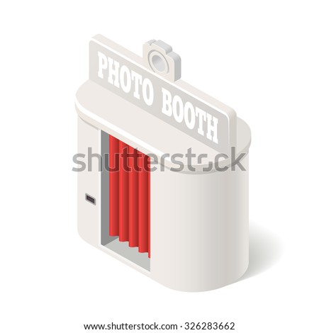 3D white photo booth with red curtain