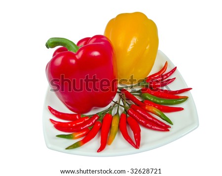 Sweet and sharp pepper on one plate
