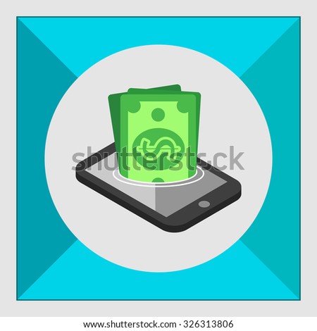 Icon of dollar banknotes sinking in smartphone screen