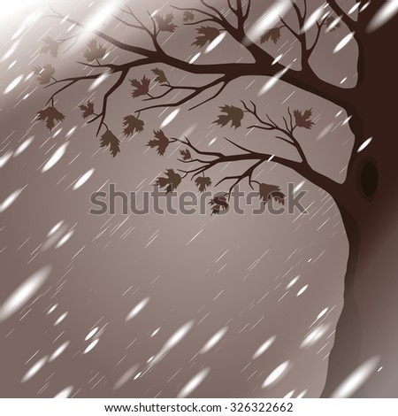 Autumn rain with tree silhouette