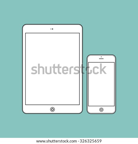  Business Phone and Tablet with blank white screens on green background. Illustration Similar To iPhone iPad.