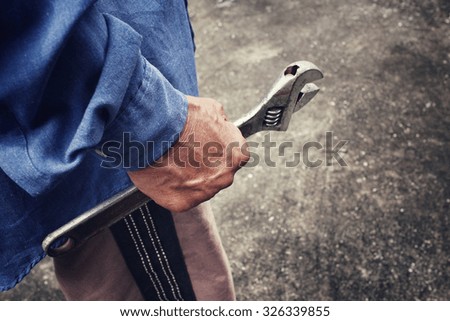 Man with adjustable wrench tool 