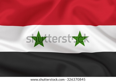 Syria flag on waving silk background