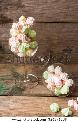 French meringue cookies in wine glasses