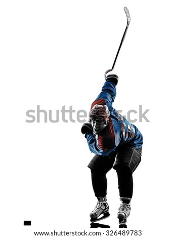one caucasian man ice hockey player  in studio  silhouette isolated on white background