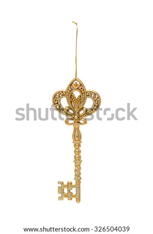 Golden Christmas  hanging festive decoration key isolated on the white