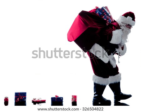 one santa claus man Walking silhouette isolated on white background