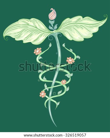Sketchy Illustration of Flowers and Leaves Forming the Medicine Symbol
