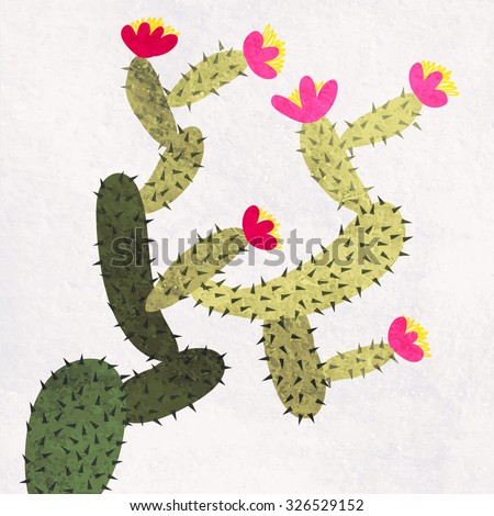 Watercolor blooming succulents and cactus vector illustration