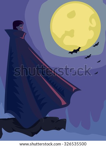 Illustration of a Vampire with a Full Moon for its Background