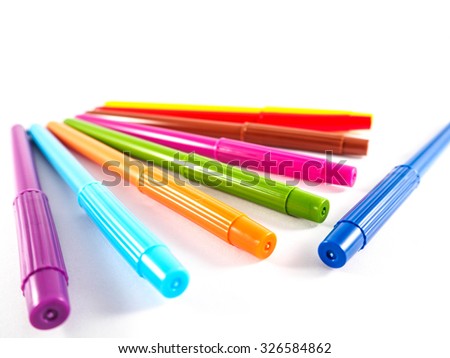 Colorful pens isolated on white background, isolated object.
