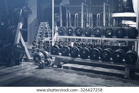 Old gym interior with equipment Royalty-Free Stock Photo #326627258