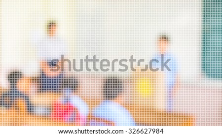 blur kids and teacher in the classroom for background usage.(dot Pattern Pixelation effect image)