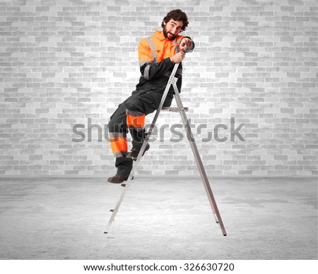 happy worker man with stair
