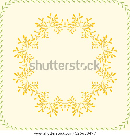 Art Floral circle frame for flyers, brochures, templates design. Vintage card with leaf patterns and ornaments. Decorations, tiny leaves. Spring or summer banners vector illustration eps10.