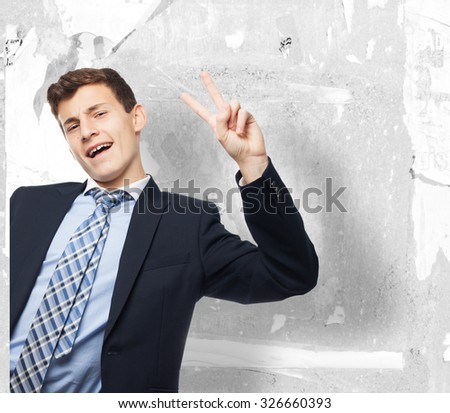 proud businessman victory sign
