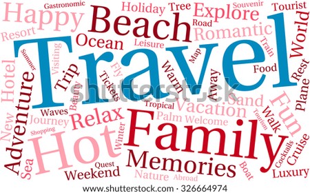 Travel word cloud on a white background. 