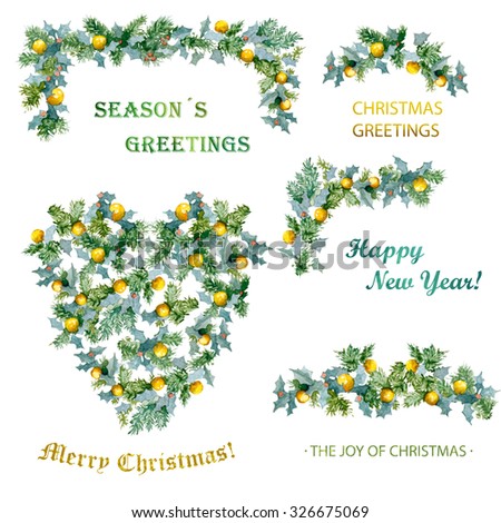 Hand painted christmas clip art.  Christmas decor. Ideal for design Christmas gifts and scrapbooking. Illustration for greeting cards, invitations, and other printing projects.