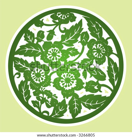 Floral element design in Chinese traditional Paper Cut style (Vector)