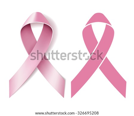 Realistic pink ribbon isolated on white. Breast cancer awareness symbol. Vector illustration.