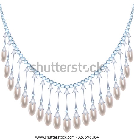 Pearl necklace with diamond isolated on white