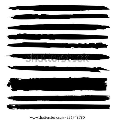 Vector large collection or set of artistic black paint hand made creative brush strokes isolated on white background, metaphor to art, grunge or grungy, graffiti, sketch, education or abstract design