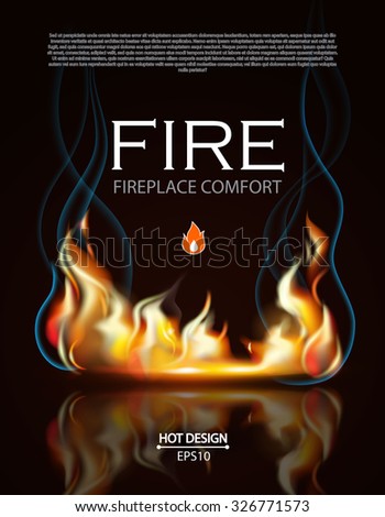Burning fire flame on black background. Vector illustration