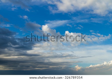 Sky clouds background, Blue sky in good weather days but strom is comming.
