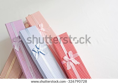 Gift boxes on white background. Toned image.