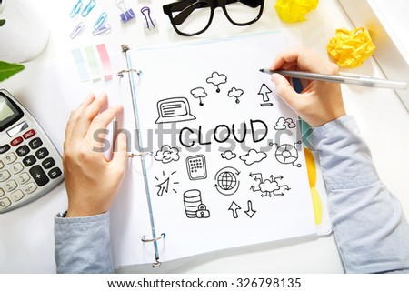 Person drawing Cloud concept on white paper in the office