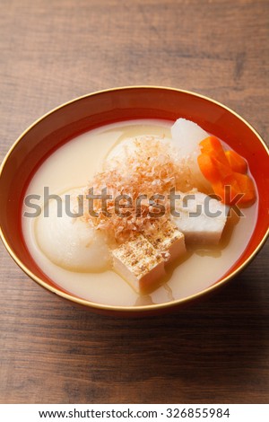 miso soup with rice cake