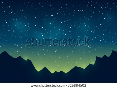Mountains silhouettes on starry sky background