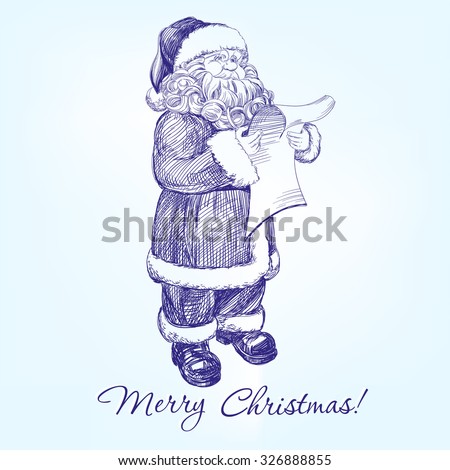 Santa Claus reading a letter hand drawn vector llustration realistic sketch